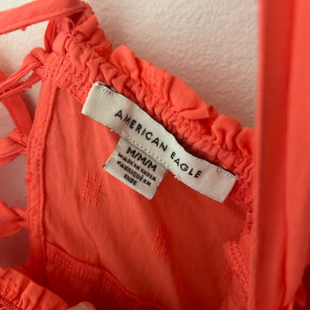 American Eagle Outfitters Medium Vibrant Coral Babydoll Cotton Dress - Picture 2 of 4